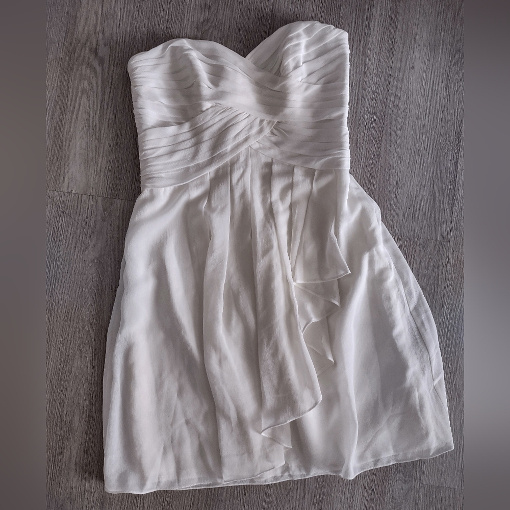 David's Bridal Strapless White Mini Wedding Bridal Dress